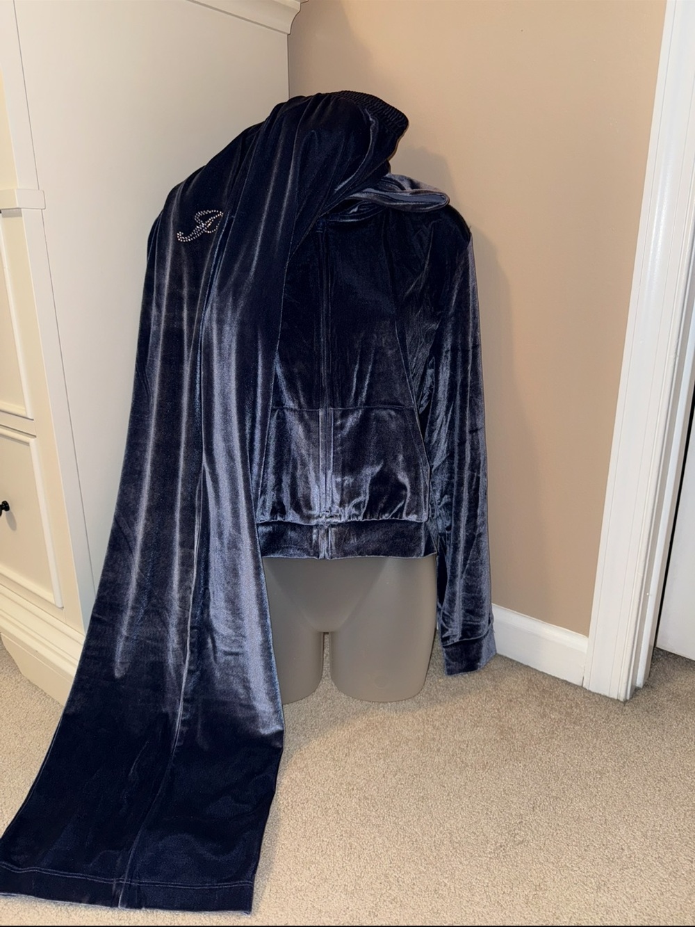 PINK Victoria's Secret Navy Velour Hoodie with Pants Set - Picture 3 of 3